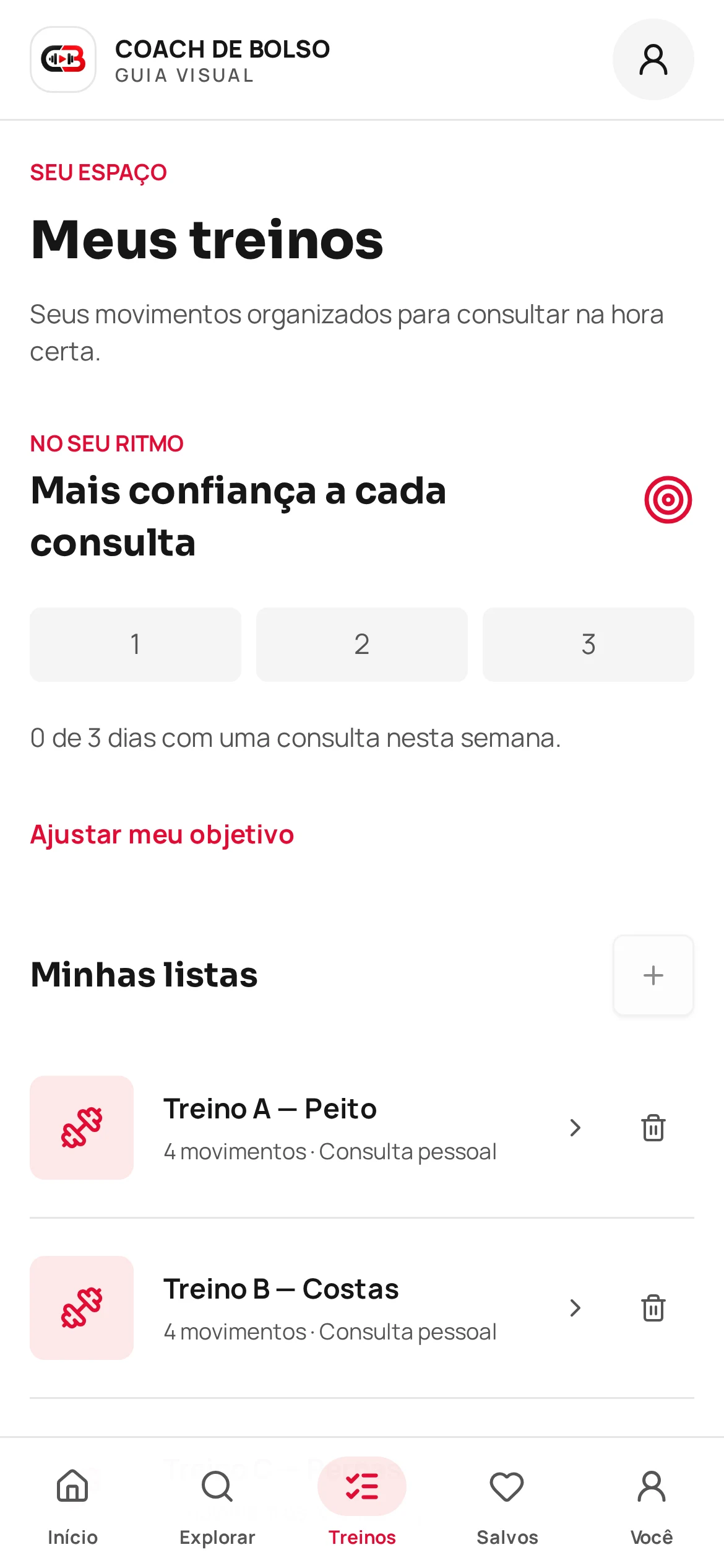 Organize seus treinos